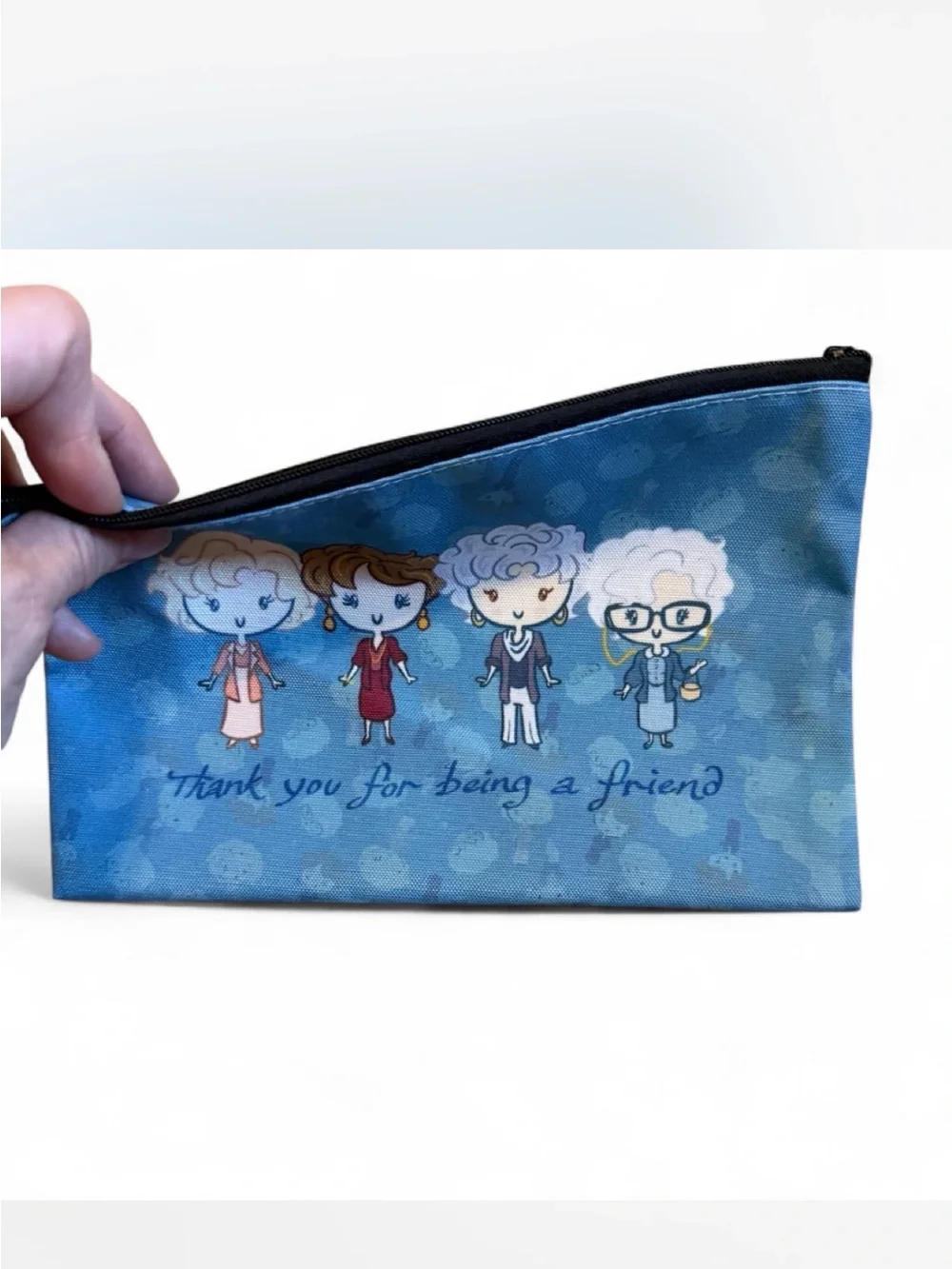 Blue 'Thank You for Being a Friend' Zip Cosmetic Pouch